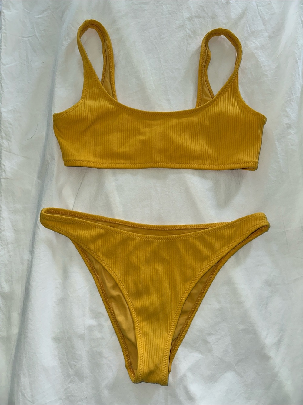 L.A Hearts by PacSun Ribbed Yellow Bikini Set - Women Swim